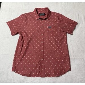 Burlebo Shirt Mens Large Red Lightning Bolt Print Button Front Short Sleeve